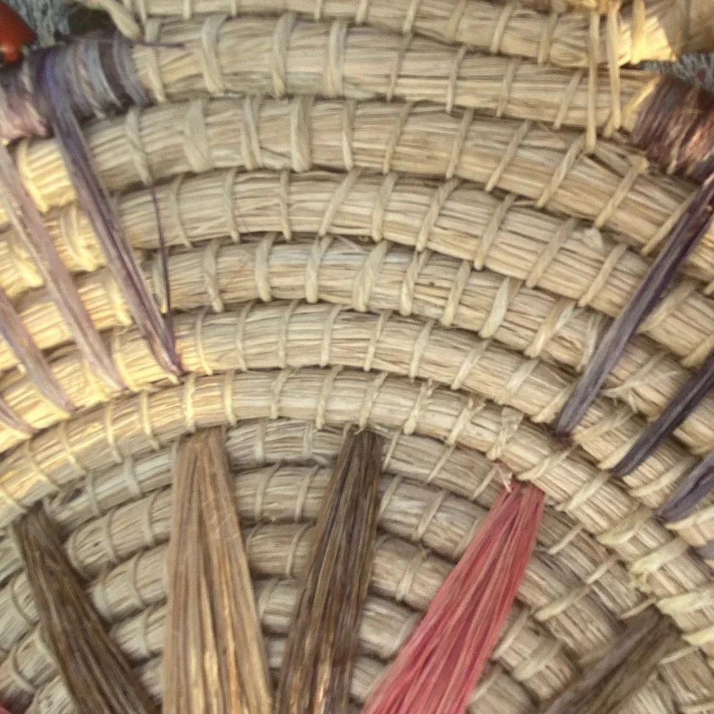 Handcrafted Woven Grass Star Basket Sunburst Wall Decor Boho Fiber Art Beads 14